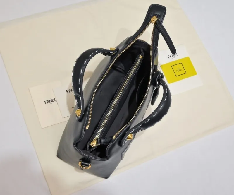 Fendi Roma Black Leather Top Handle Crossbody Bag - Image 9