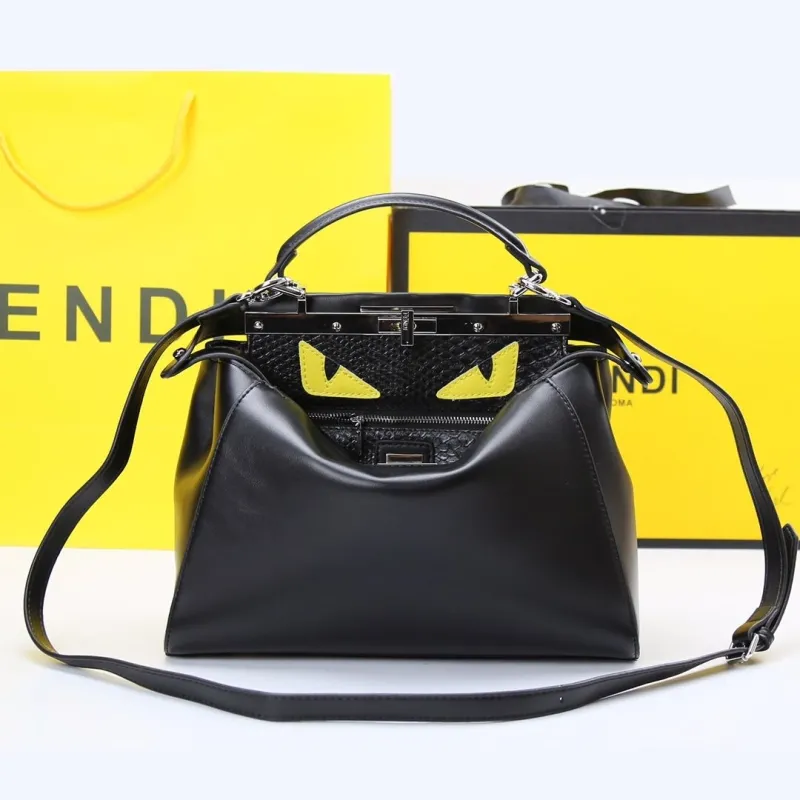 Fendi Black Leather Top Handle Crossbody Bag