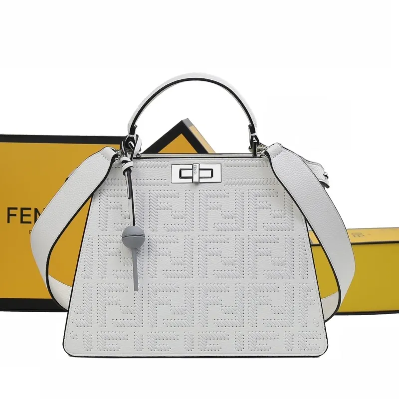Fendi White Top Handle Leather Bag