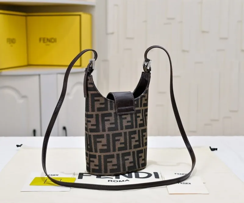 Fendi Brown FF Monogram Small Bucket Bag 521 - Image 3