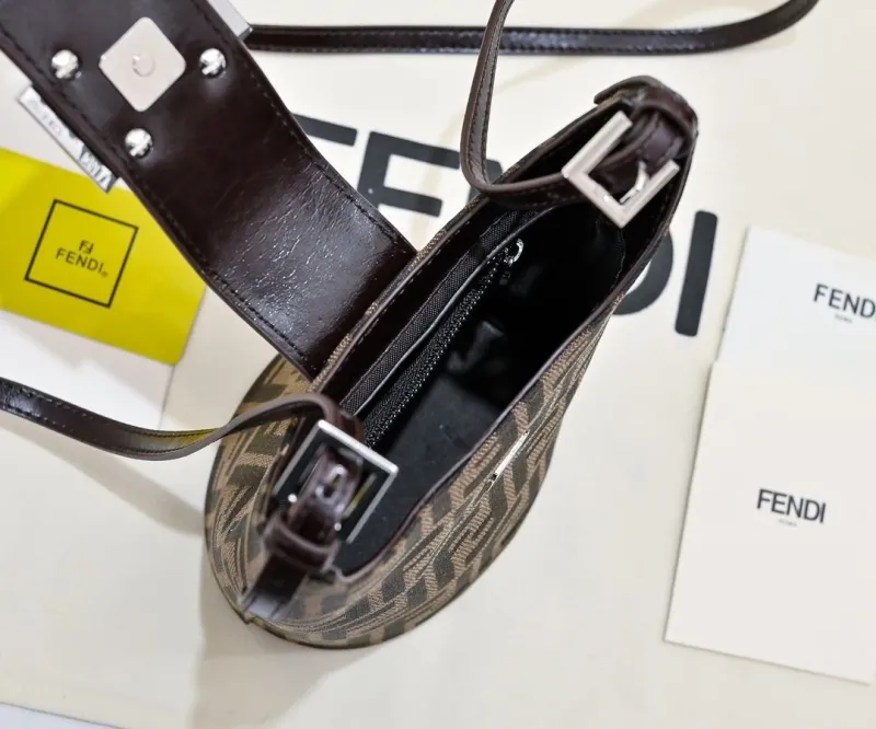 Fendi Brown FF Monogram Small Bucket Bag 521 - Image 9