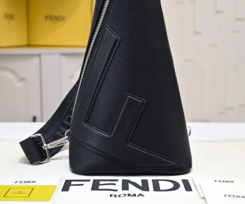 Fendi Black Leather Chest Sling Bag - Image 3