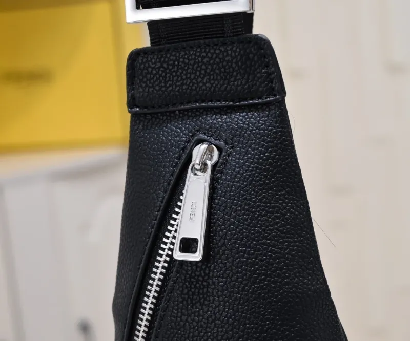 Fendi Black Leather Chest Sling Bag - Image 4