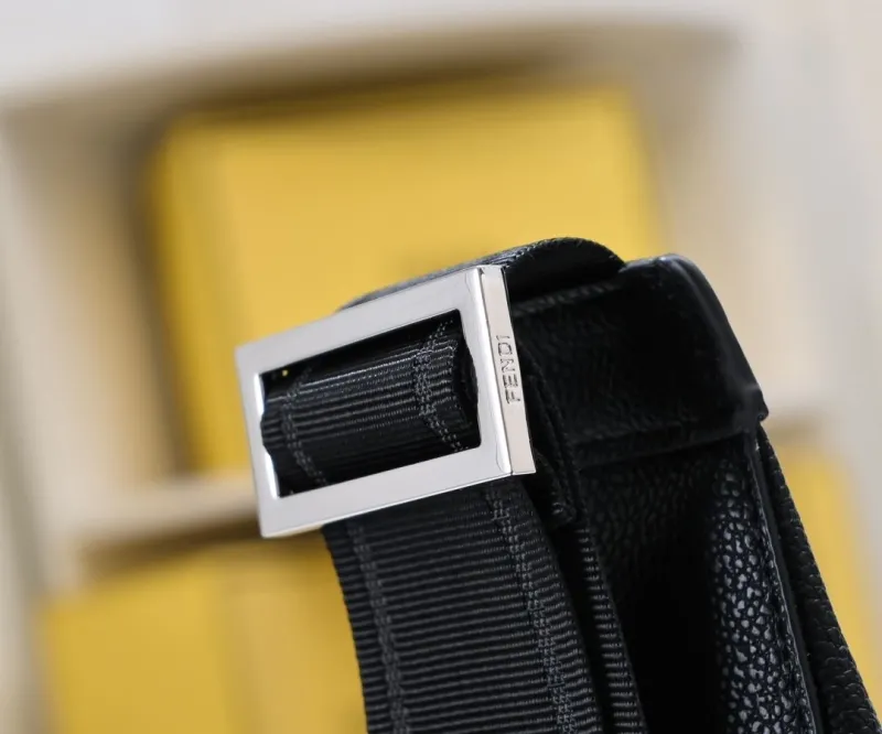 Fendi Black Leather Chest Sling Bag - Image 5