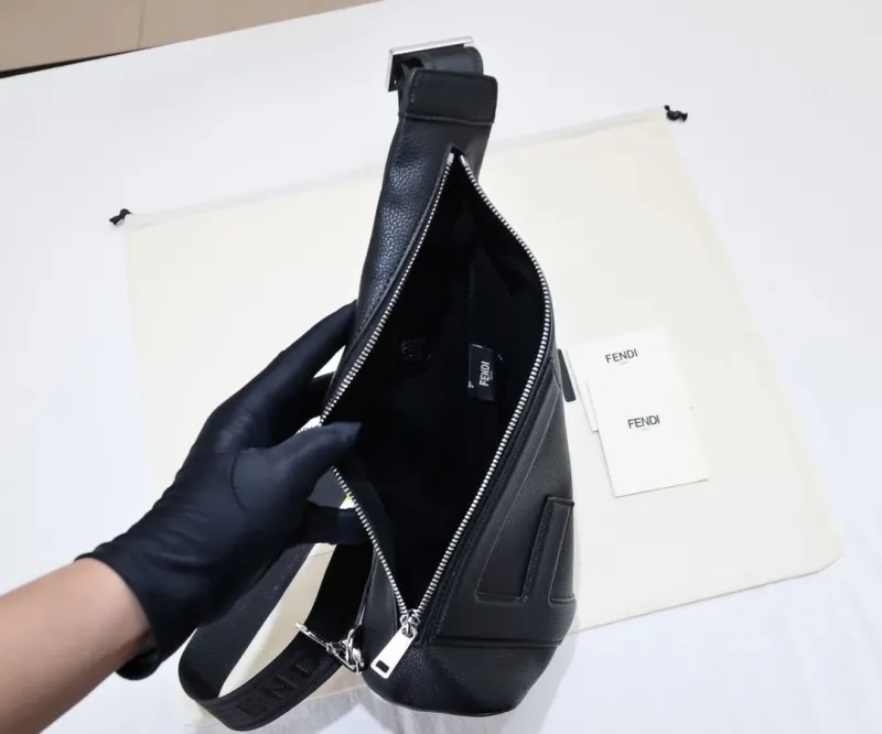 Fendi Black Leather Chest Sling Bag - Image 9