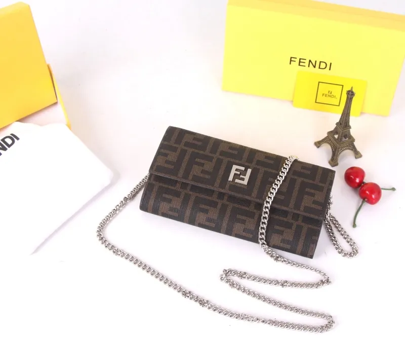 Fendi Brown Zucca Chain Wallet - Image 3