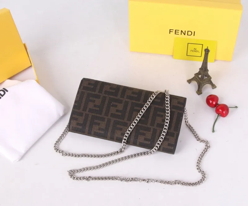 Fendi Brown Zucca Chain Wallet - Image 5