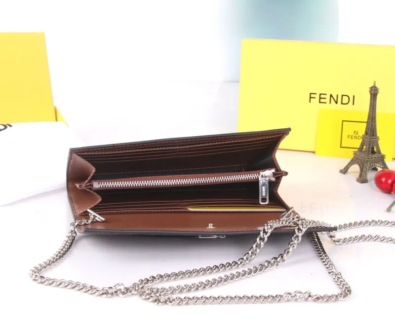 Fendi Brown Zucca Chain Wallet - Image 9