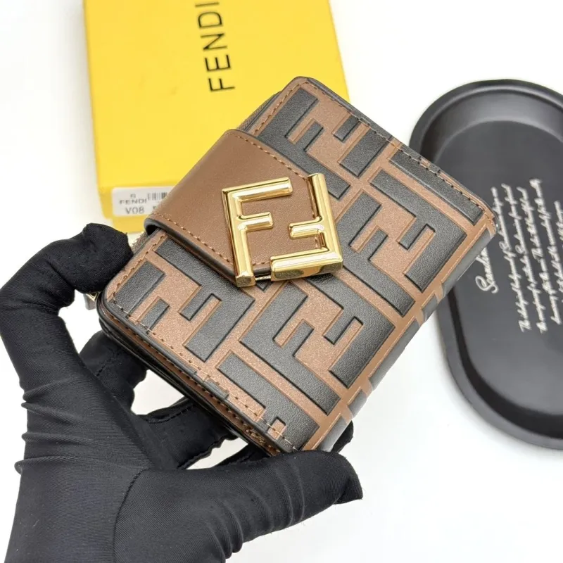 Fendi FF Logo Dark Brown Compact Zip Wallet - Image 3