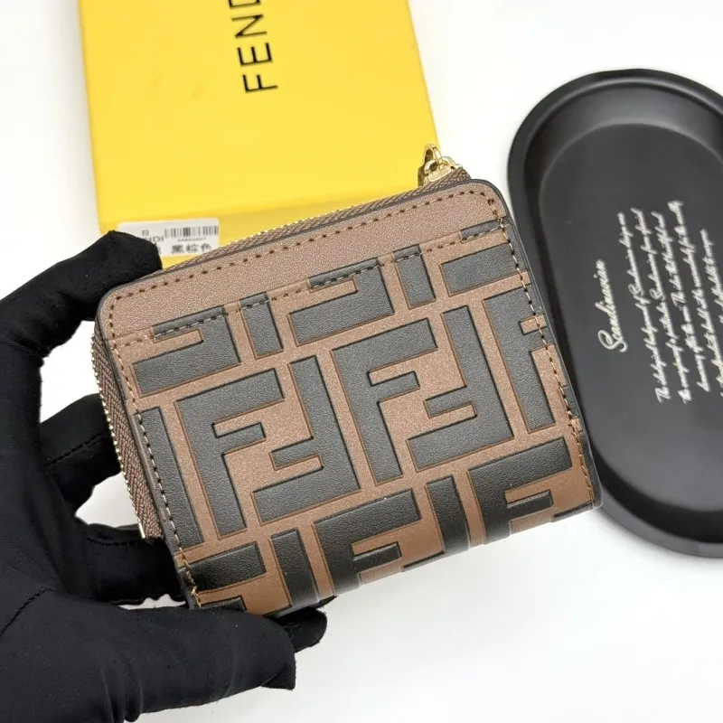 Fendi FF Logo Dark Brown Compact Zip Wallet - Image 4