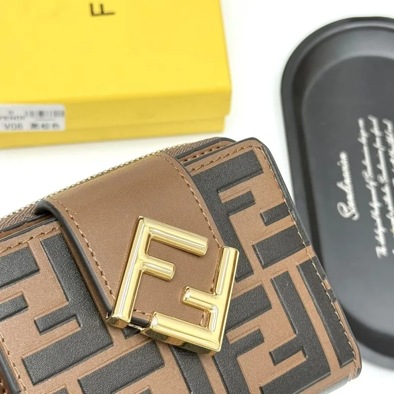 Fendi FF Logo Dark Brown Compact Zip Wallet - Image 5
