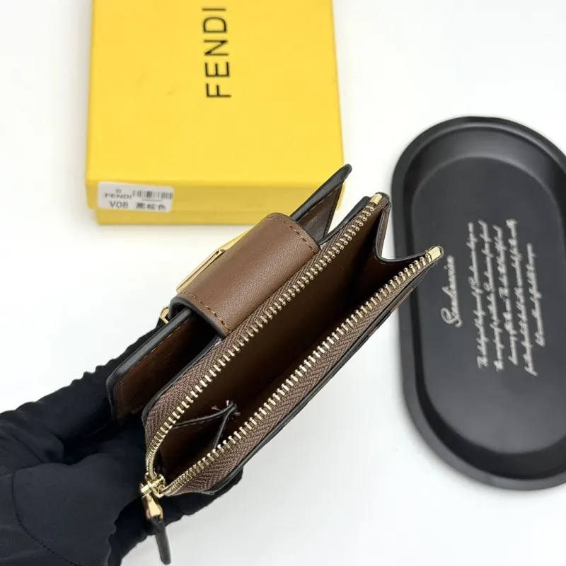 Fendi FF Logo Dark Brown Compact Zip Wallet - Image 6