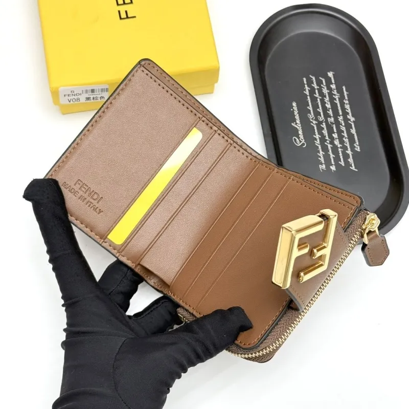 Fendi FF Logo Dark Brown Compact Zip Wallet - Image 7