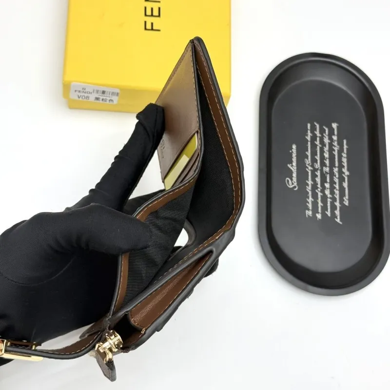 Fendi FF Logo Dark Brown Compact Zip Wallet - Image 8