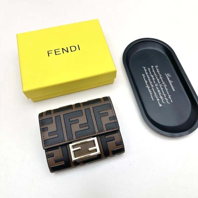 Fendi Brown Black FF Pattern Leather Wallet