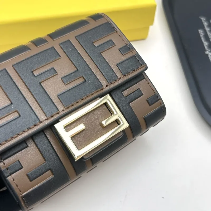 Fendi Brown Black FF Pattern Leather Wallet - Image 6