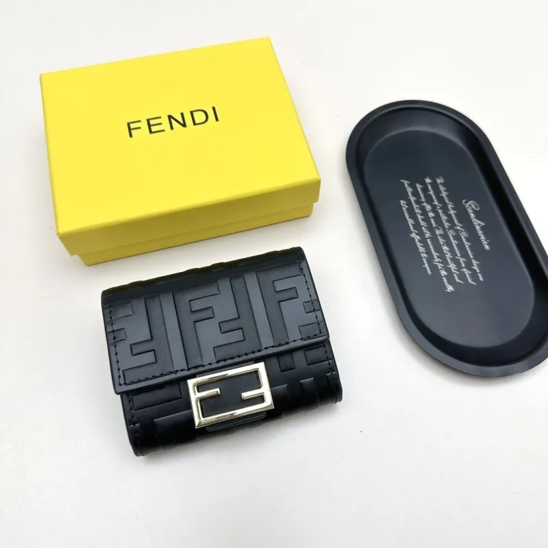 Fendi Black Leather Compact Wallet