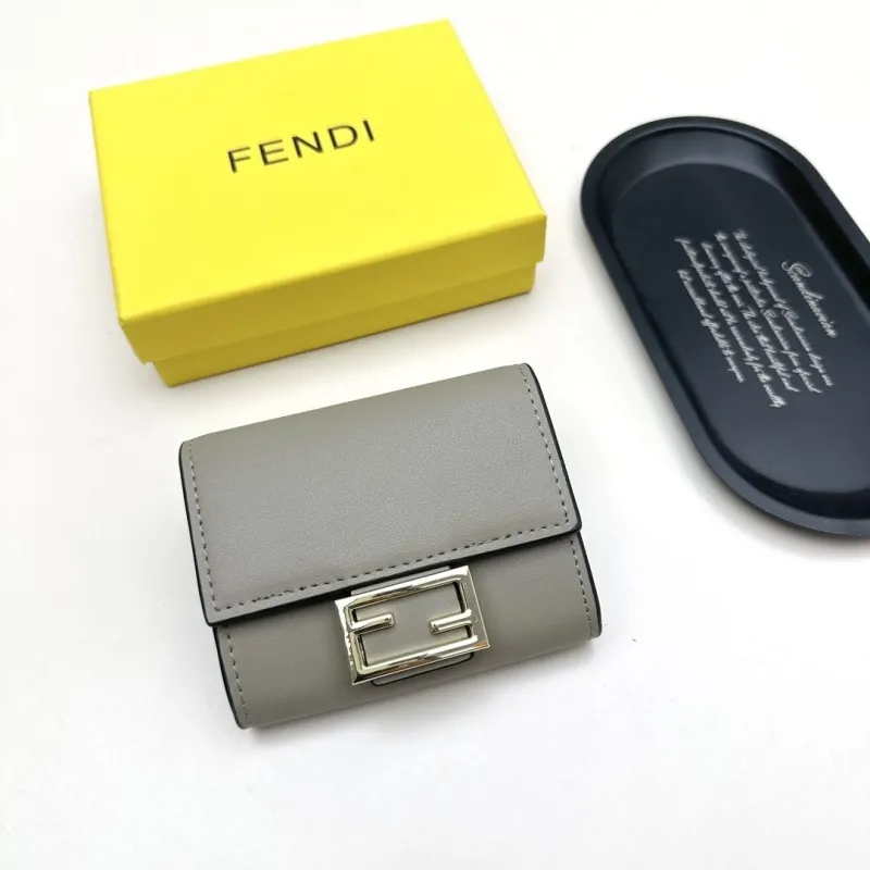 Fendi Gray Compact Leather Wallet