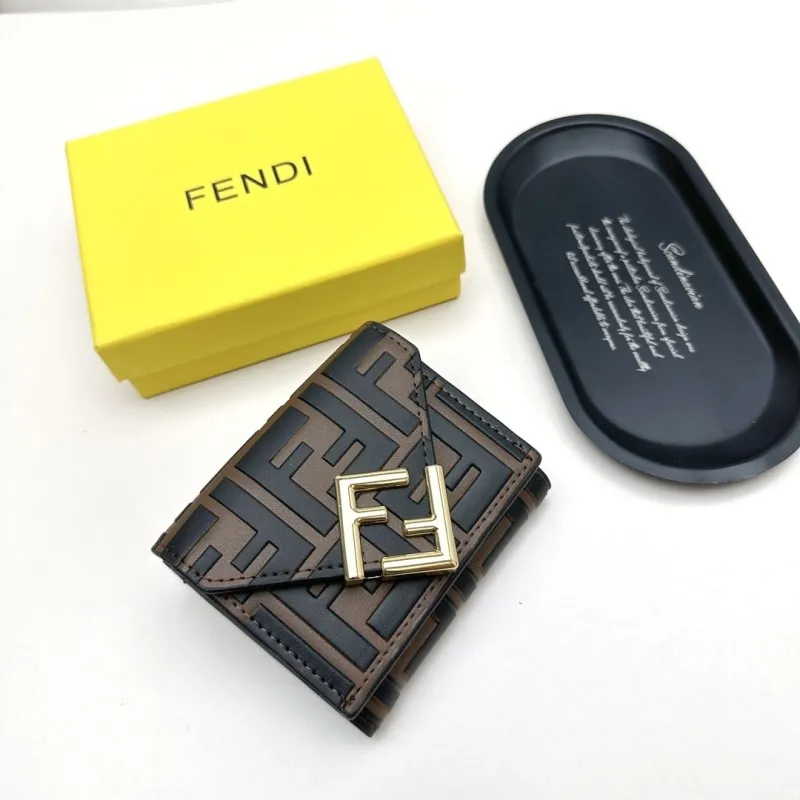Alternative view of Fendi FF Monogram Compact Brown Black Leather Wallet