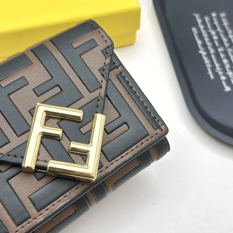 Fendi FF Monogram Compact Brown Black Leather Wallet - Image 5