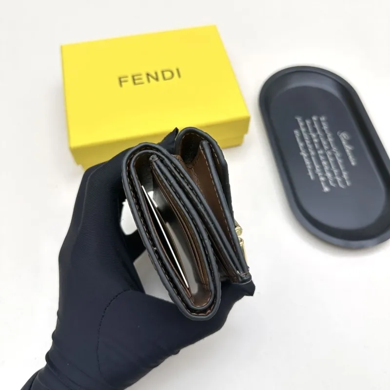 Fendi FF Monogram Compact Brown Black Leather Wallet - Image 6