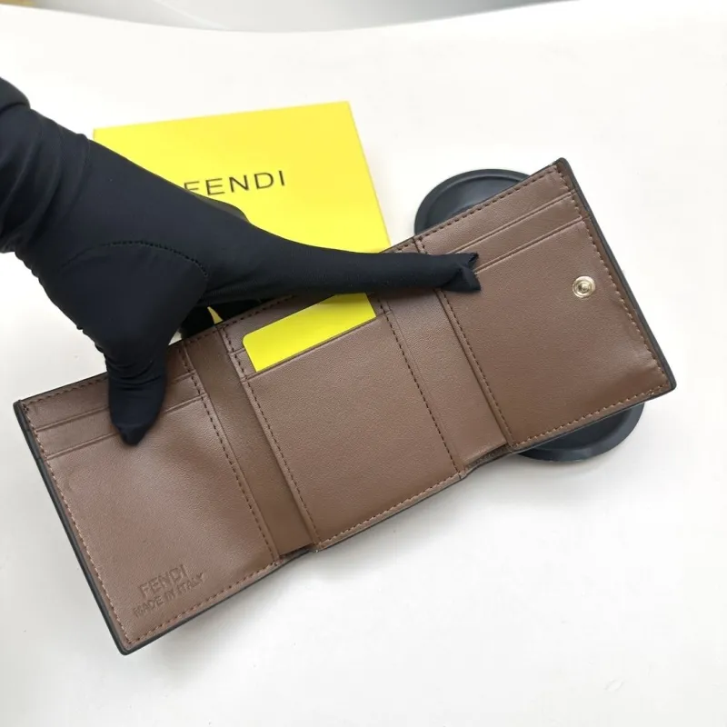 Fendi FF Monogram Compact Brown Black Leather Wallet - Image 8
