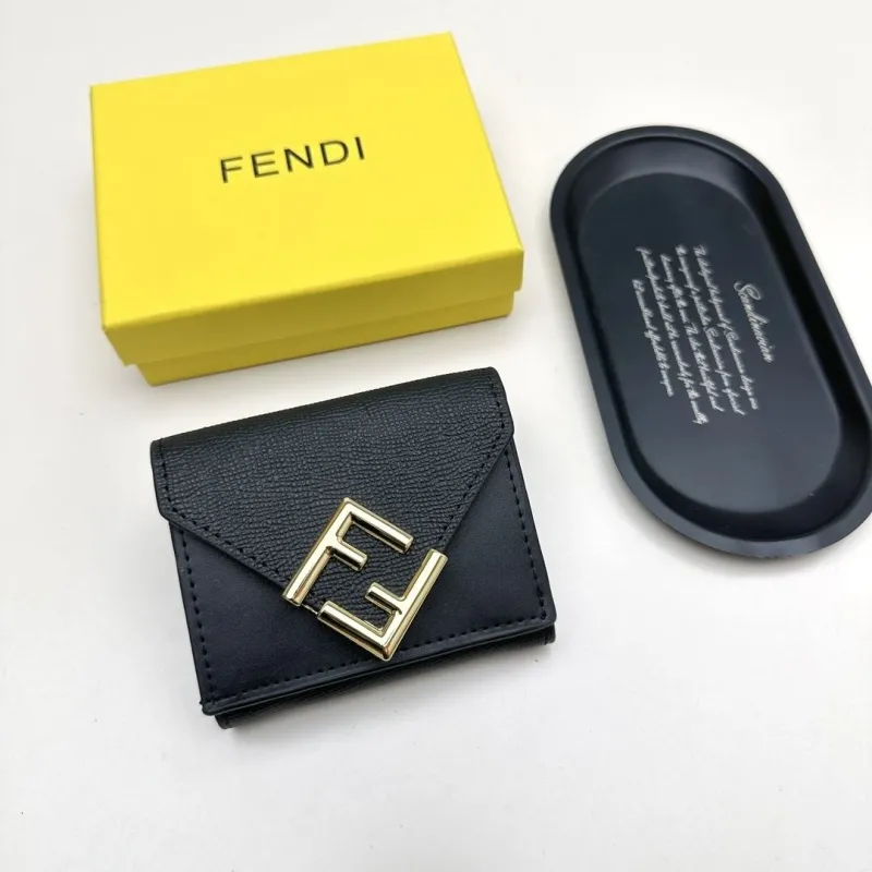 Fendi Black Leather Compact Wallet