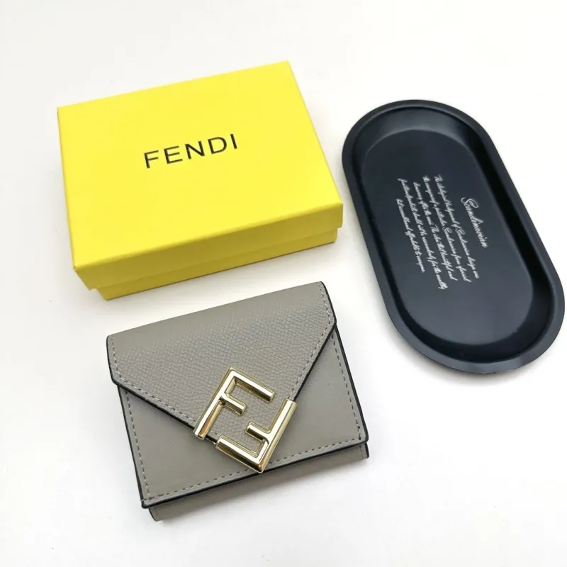 Fendi Gray Leather Trifold Wallet