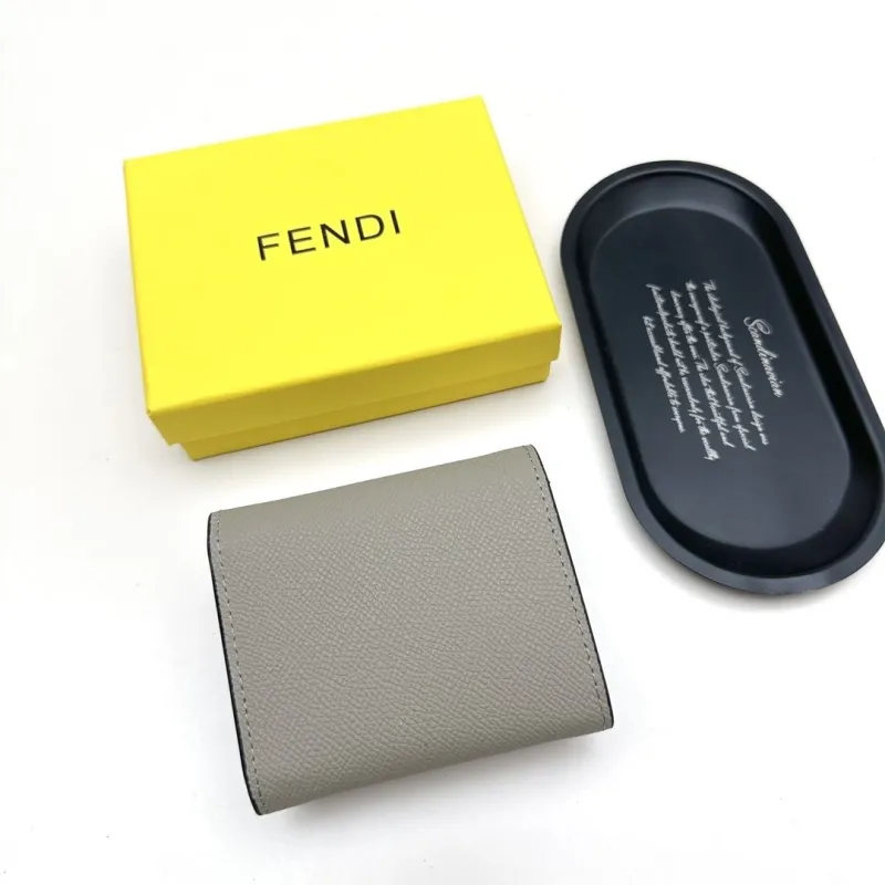 Fendi Gray Leather Trifold Wallet - Image 3