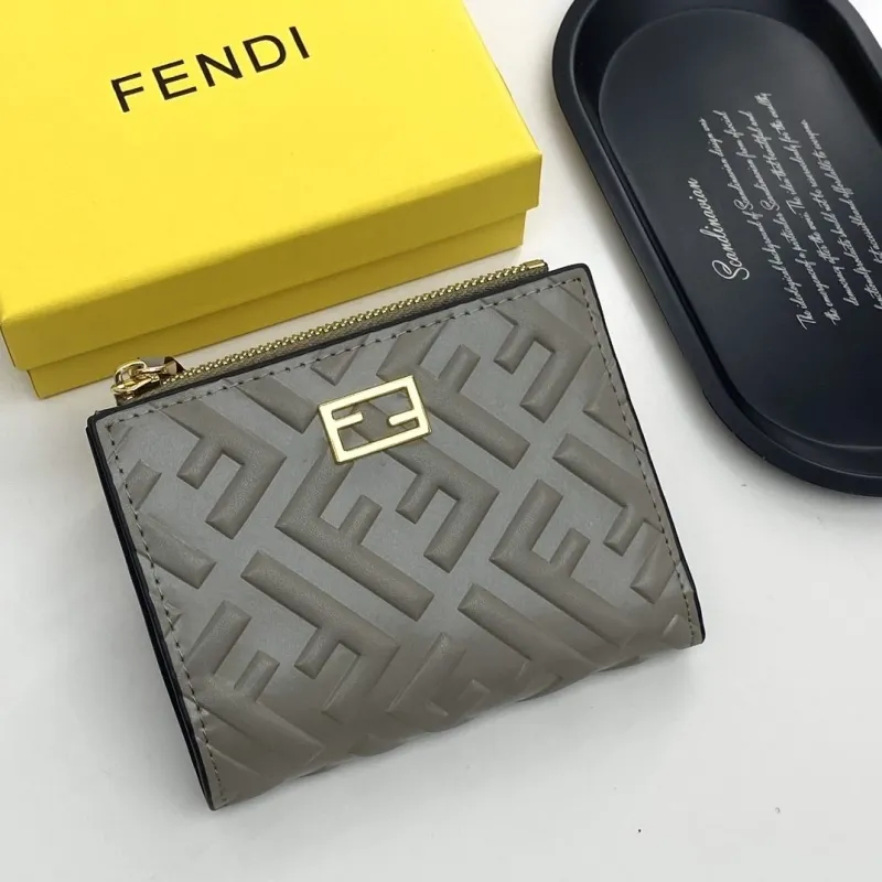 Fendi Gray Embossed Zip Wallet