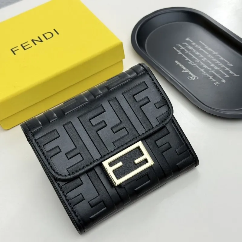 Fendi Black Leather Compact Wallet