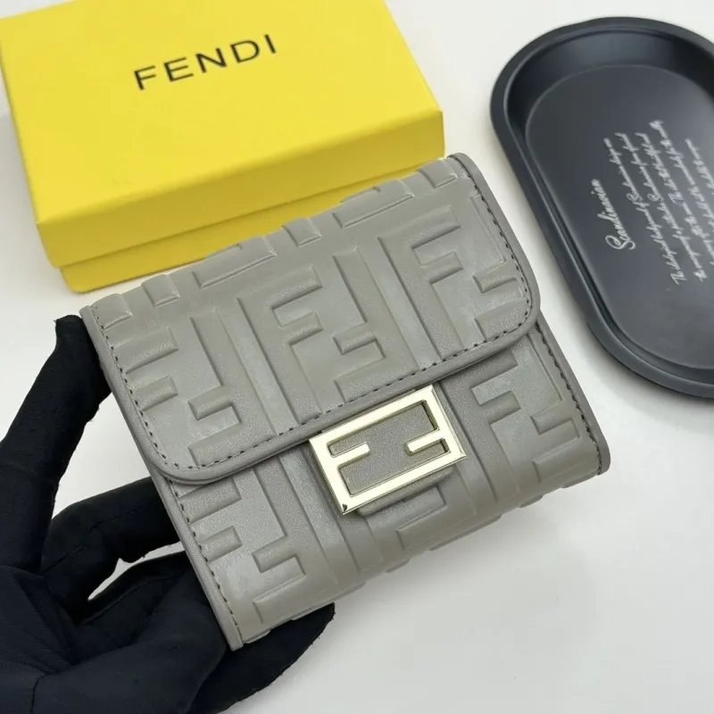 Fendi Gray Monogram Leather Wallet