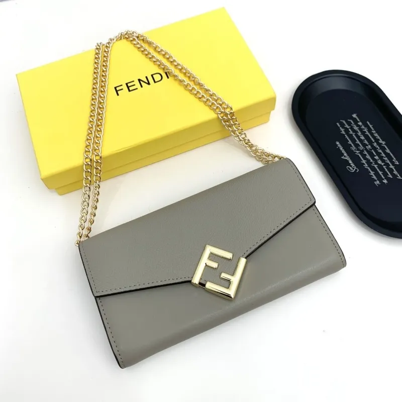 Fendi Gray Leather Chain Wallet - Image 8