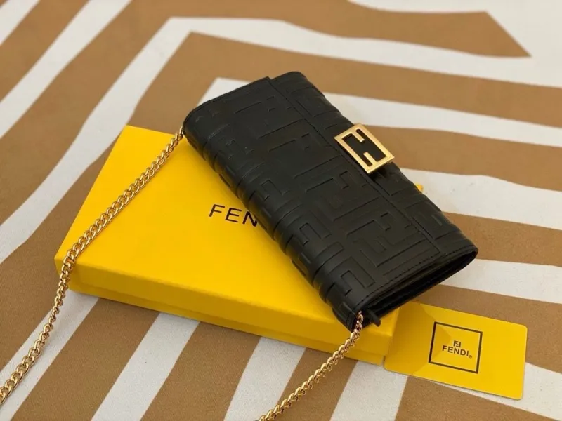 Fendi Black FF Logo Chain Wallet - Image 4