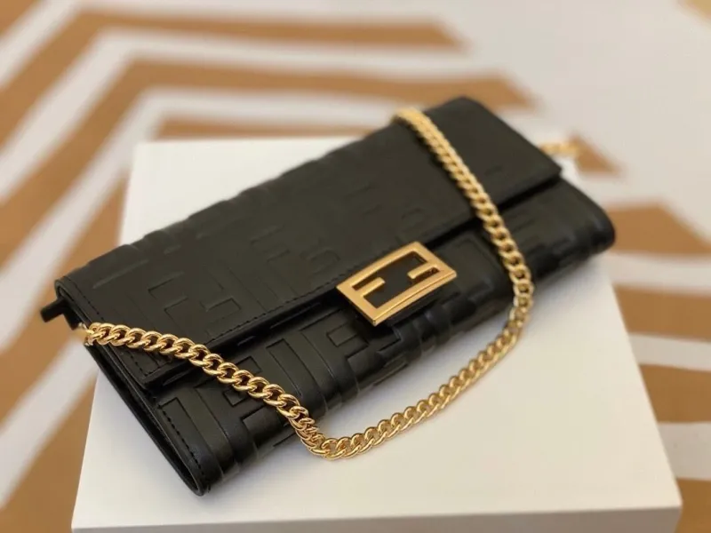 Fendi Black FF Logo Chain Wallet - Image 5