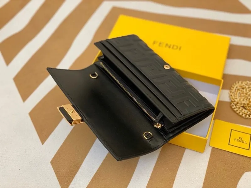 Fendi Black FF Logo Chain Wallet - Image 7