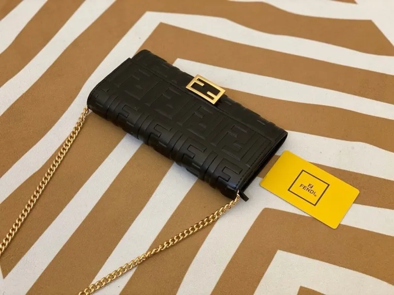 Fendi Black FF Logo Chain Wallet - Image 8