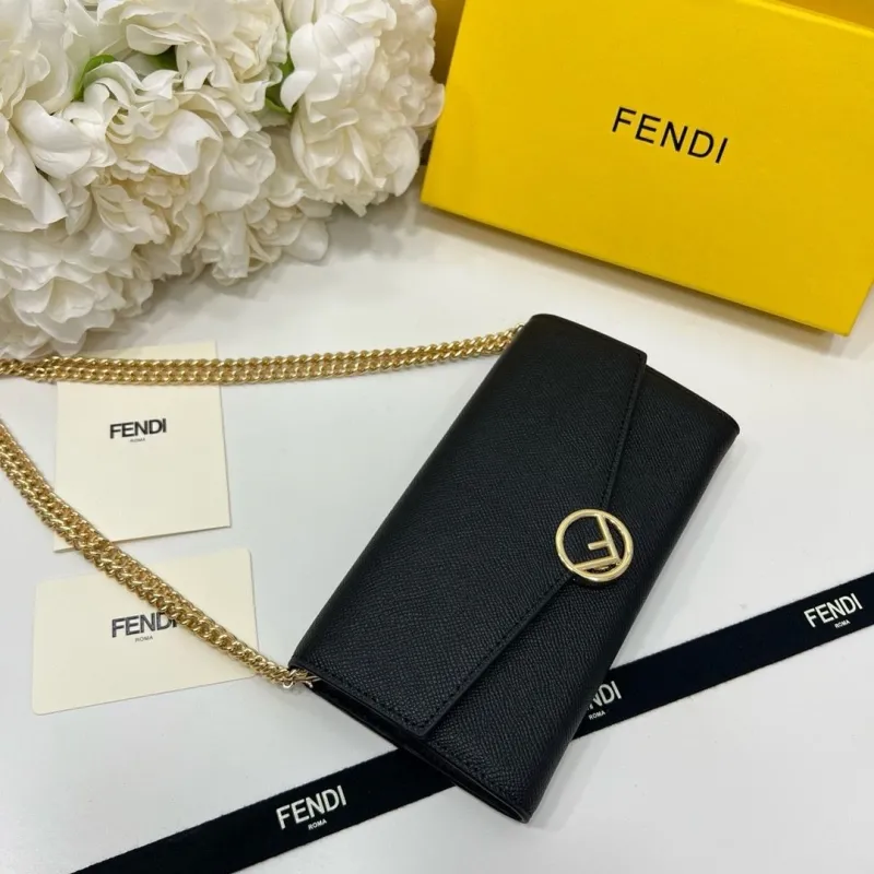 Fendi Black Leather Wallet On Chain - Image 8