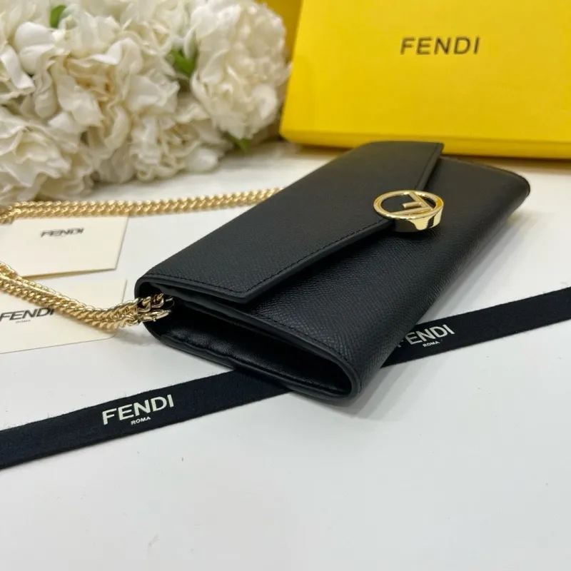 Fendi Black Leather Wallet On Chain - Image 9