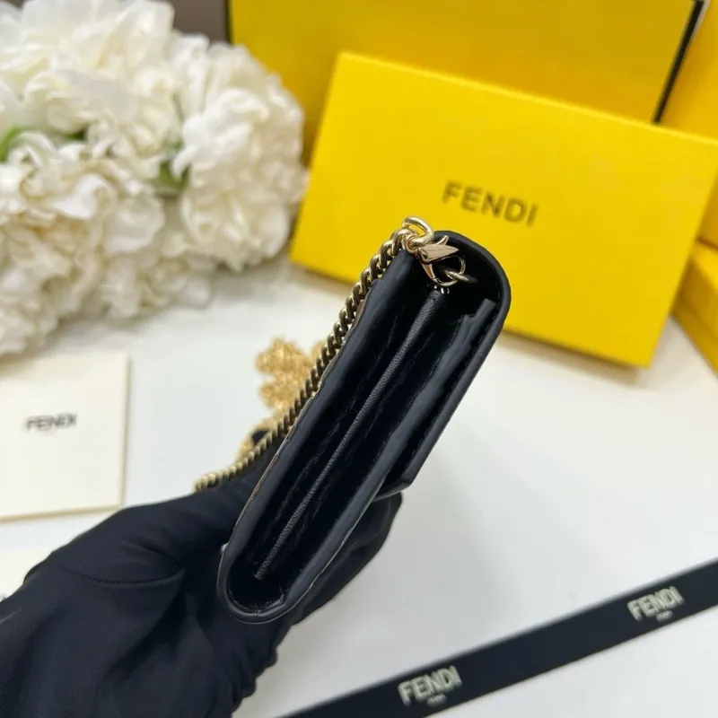 Fendi Black Brown FF Logo Wallet On Chain - Image 9