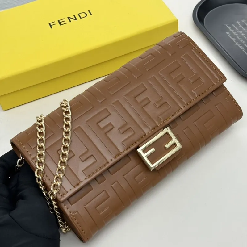 Fendi Brown Leather Chain Wallet - Image 3