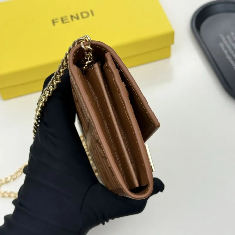 Fendi Brown Leather Chain Wallet - Image 5