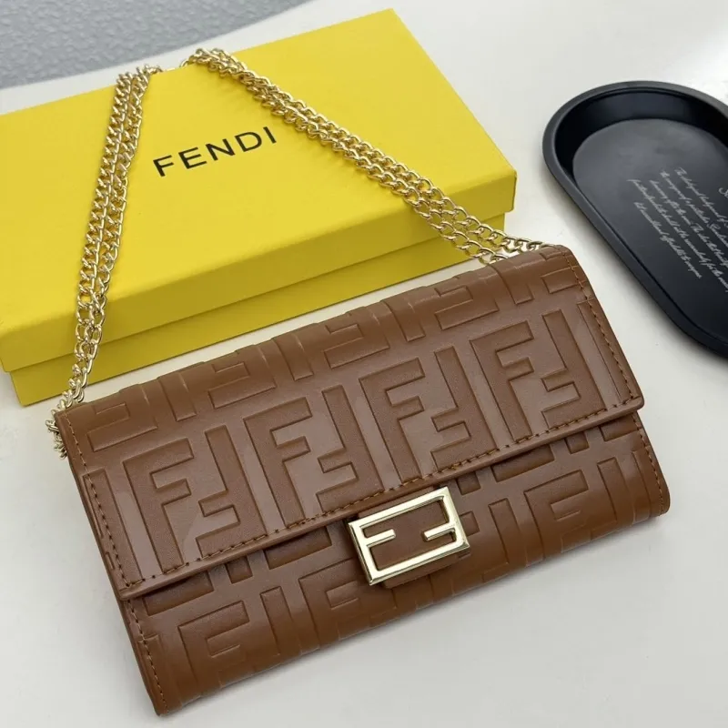 Fendi Brown Leather Chain Wallet - Image 9