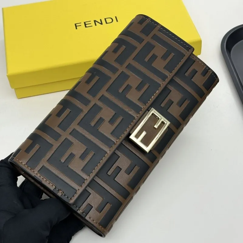Fendi Brown Black FF Pattern Leather Wallet - Image 3