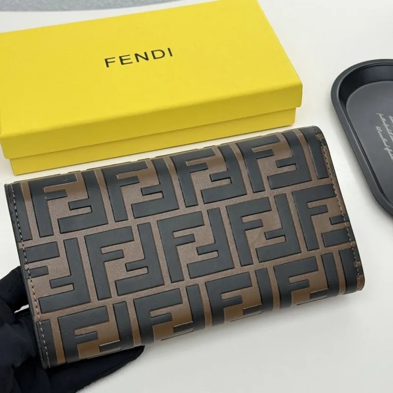 Fendi Brown Black FF Pattern Leather Wallet - Image 4