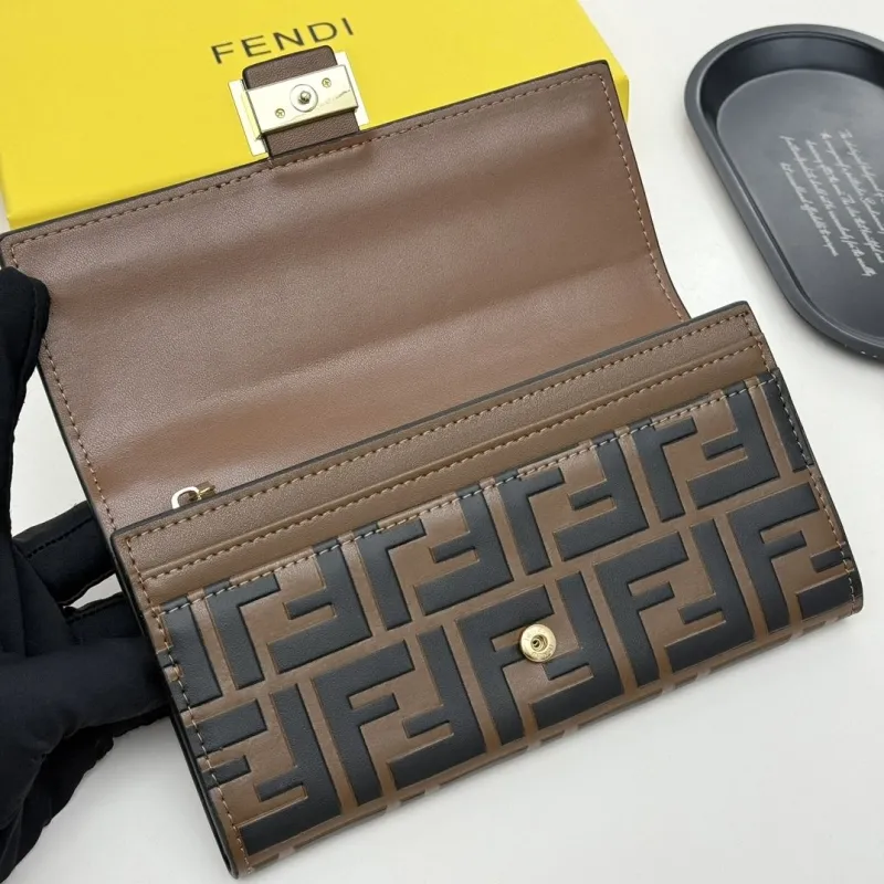 Fendi Brown Black FF Pattern Leather Wallet - Image 6
