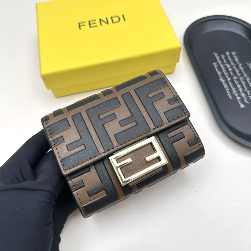 Fendi Brown Black Monogram Compact Wallet - Image 4