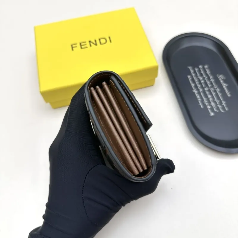Fendi Brown Black Monogram Compact Wallet - Image 5