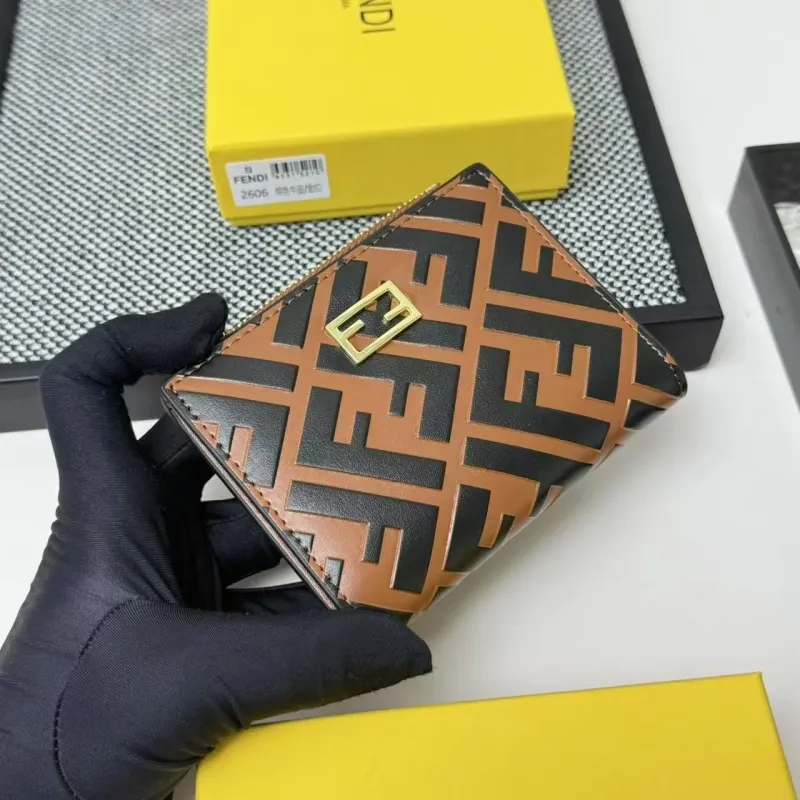 Fendi Brown Black FF Pattern Zip Wallet 2606 - Image 3