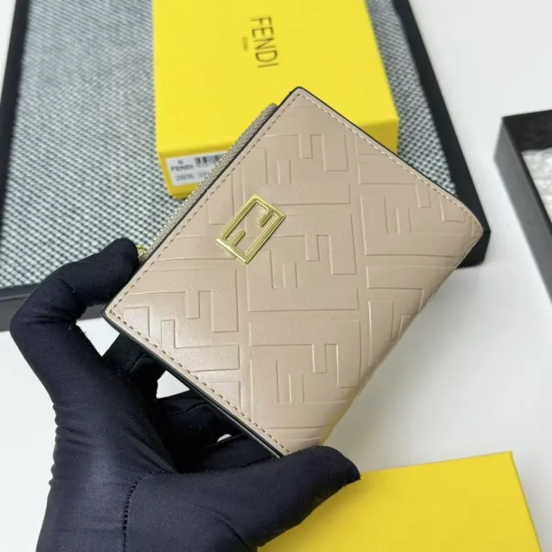 Fendi Beige Leather Compact Wallet 2606 - Image 3